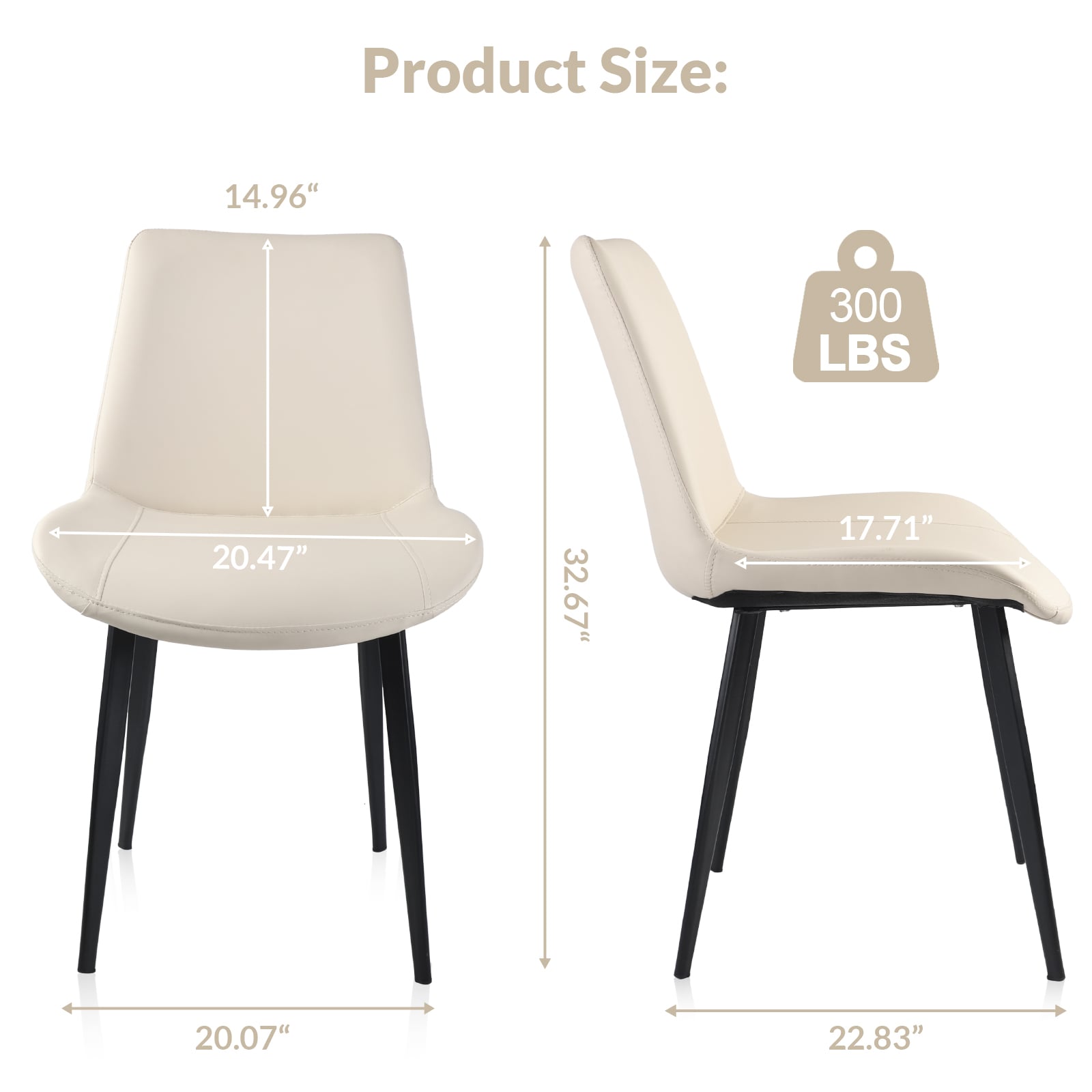 Beige PU Leather Dining Chair With Metal Legs, Modern Upholstered Chair Set Of 4 For Kitchen, Restaurant, Living, Meeting Room_voghion.com